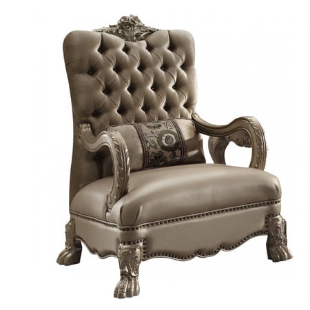 Dresden Chair with 1 Pillow, Bone Velvet & Gold Patina
