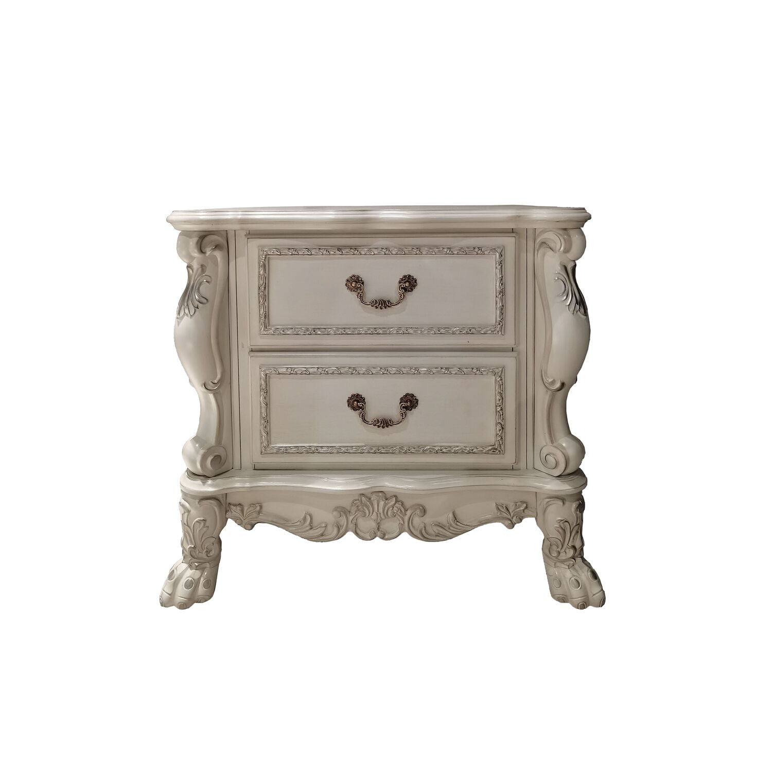 Dresden II Bone White 2-Drawer Ornate Nightstand
