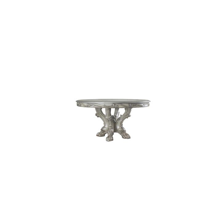 Antique Floral Motif Reclaimed Wood Round Dining Table, Bone White