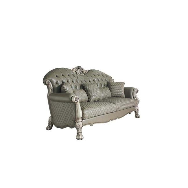 Dresden Vintage Bone White Tufted Sofa with 5 Pillows