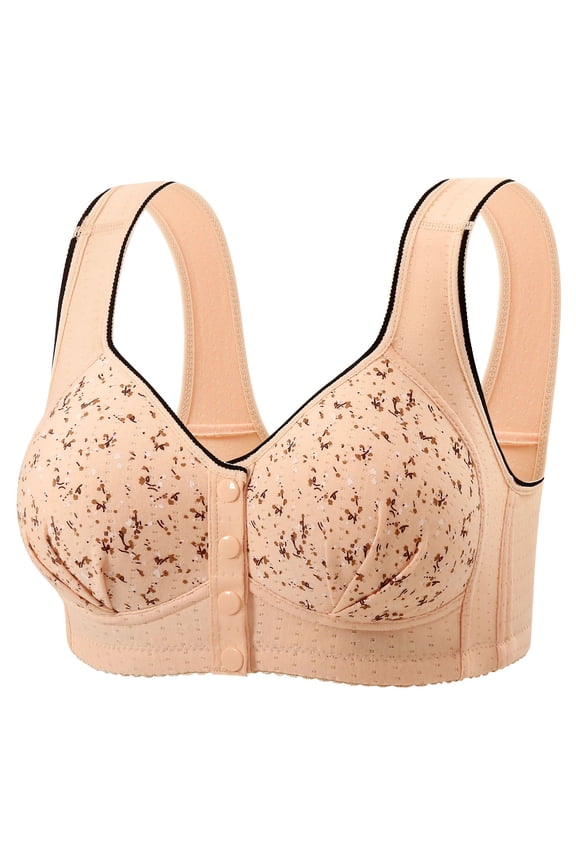 2026 Daisy Bras for Older Women No Underwire Full Coverage Front Closure Senior Cotton Bra Push Up Padded Bralettes Complexion 50
