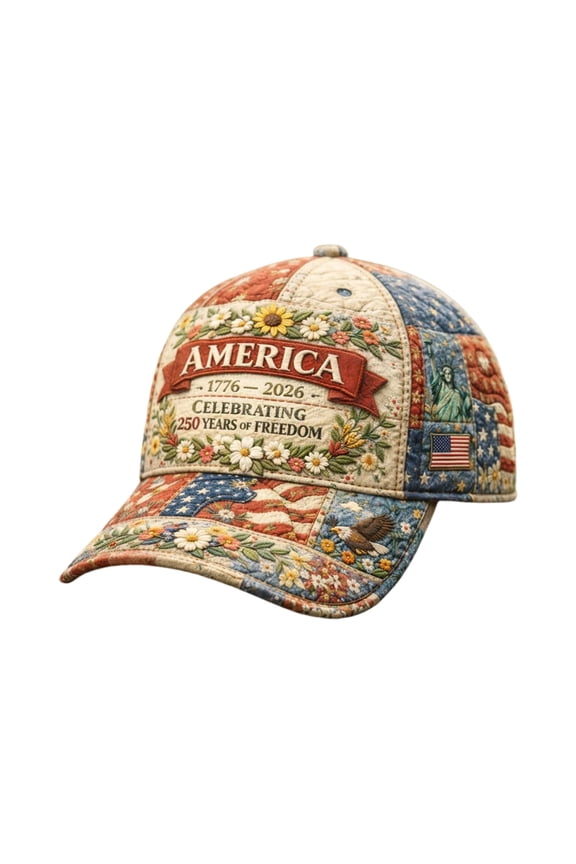 250 Anniversary USA Hat Vintage Country Style Floral American Flag Hat for Men Women J One Size