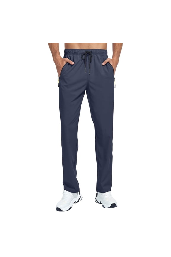 Athletic Pants Men Big and Tall Quick Dry Sweatpants Flex Waterproof Exercise Trousers Straight Leg Open Bottom Hiking Joggers with Zipper Pockets Dark Blue 3XL