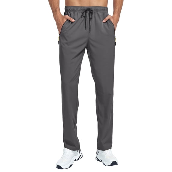 Dresfit Athletic Sweatpants Mens Big and Tall Quick Dry Pants Flex Waterproof Jogging Joggers Straight Leg Open Bottom Hiking Trousers with Zipper Pockets Dark Gray 3XL