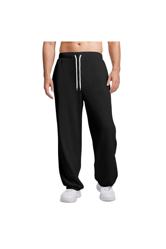 Baggy Joggers for Men Cotton Cuffed Sweatpants Winter Solid Baggy Drawstring Gym Sweat Pants Straight Leg Loose Fit Thermal Thicken Track Pants Black 5XL