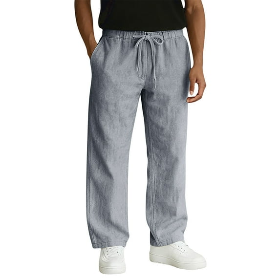 Dresfit Baggy Pants for Men Lightweight Linen Pant Open Bottom Drawstring Work Sweat Pants 2026 Spring Breathable Straight Leg Elastic Waist Beach Trousers Gray 3XL