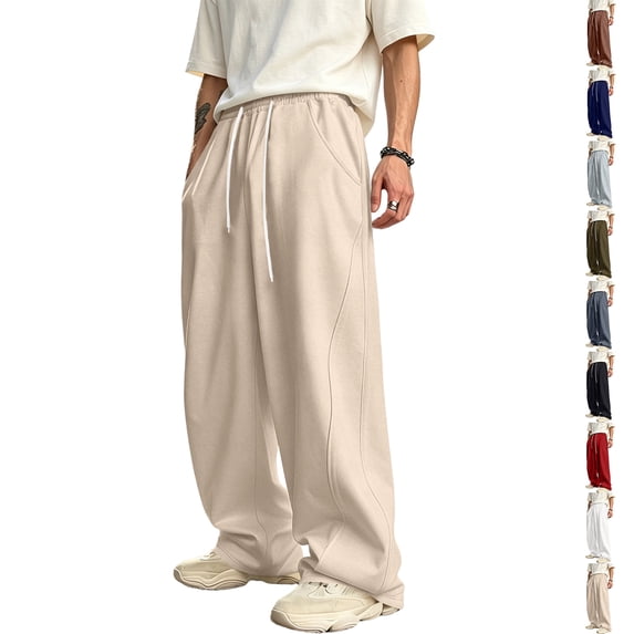 Dresfit Baggy Pants for Men Open Bottom Drawstring Wide Leg Sweatpants 2026 Summer Solid Straight Leg Y2k Trousers Uncuffed Breathable Loose Fit Track Pants M