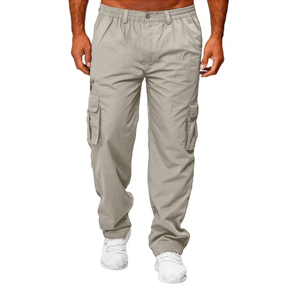 Dresfit Baggy Pants Men Spring Big and Tall Work Sweatpants Flex Solid Color Gym Joggers with Multipockets Summer Lightweight Breathable Athletic Trousers Beige 2XL