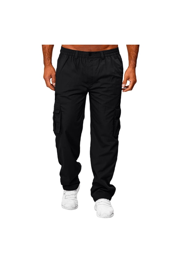 Baggy Pants Men Spring Solid Color Cargo Sweatpants Flex Big and Tall Running Joggers with Multipockets 2026 Breathable Strech Gym Trousers Black M