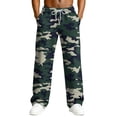 thumbnail image 1 of Dresfit Baggy Pants Mens Wide Leg Camo Sweatpants 2026 Drawstring Waffle Knit Textured Trousers Spring Straight Leg Elastic Waist Solid Slacks with Pockets Dark Green XL, 1 of 7