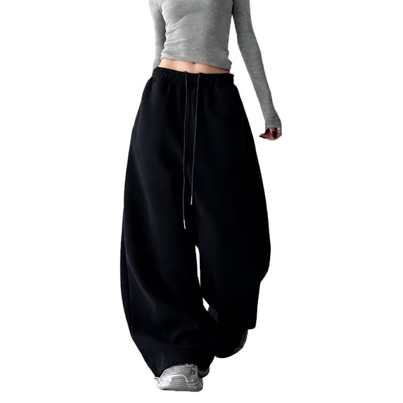 Dresfit Baggy Pants for Women Wide Leg Barrel Sweatpants Lightweight Drawstring Palazzo Pants Loose Lounge Elastic Waist Hiking Harem Pants with Pockets M