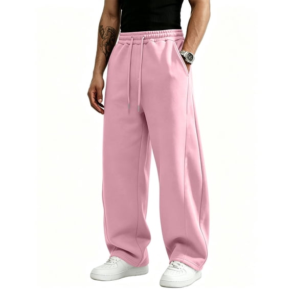 Dresfit Baggy Sweat Pants for Men Drawstring Big and Tall Wide Leg Sweatpants Fall Winter Uncuffed Athletic Trousers Straight Leg Lightweight Lounge Joggers S