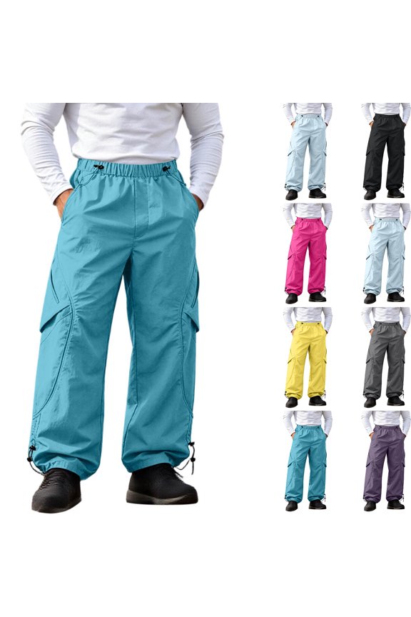 Baggy Sweatpants Men Adjustable Cargo Pants Wide Leg Drawstring Hiking Carpenter Pants Big and Tall Open Bottom Solid Athletic Work Pants S