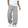 thumbnail image 1 of Dresfit Baggy Sweatpants Men Wide Leg Cargo Trousers Loose Fit Drawstring Open Bottom Joggers Heavyweight Cotton Gym Pants with Pockets Light Gray 3XL, 1 of 3