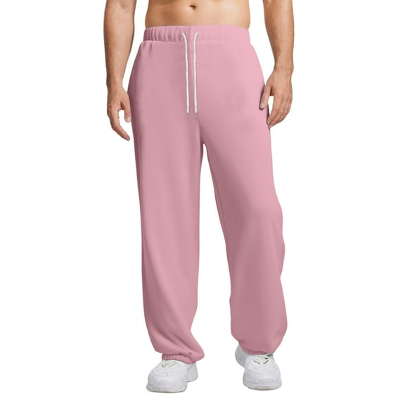 Dresfit Baggy Sweatpants Mens Cuffed Cotton Joggers Winter Solid Baggy Drawstring Yoga Trousesrs Loose Fit Straight Leg Thermal Thermal Sweat Pants Pink 4XL