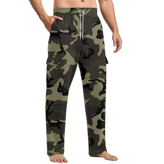 Dresfit Baggy Sweatpants Mens Open Bottom Autumn Camo Cotton Cargo Joggers Drawstring Straight Leg Y2k Sweat Pants Winter Big and Tall Wide Leg Pants Dark Green M