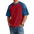 thumbnail image 1 of Dresfit Baseball Shirts Mens Short Sleeve Golf Shirts Patchwork Crewneck Denim Raglan Shirt Summer 2026 Oversized Washed Relaxed Fit Atheletic Basic Tees Deep Red S, 1 of 6