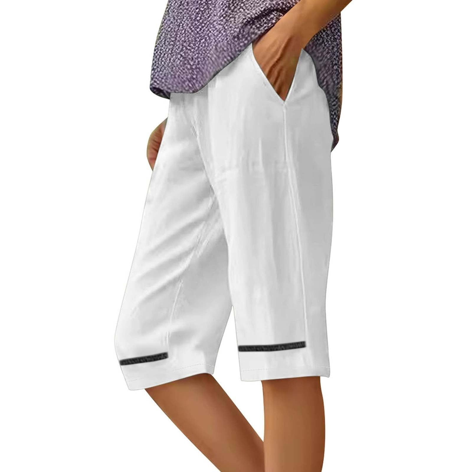 Dresfit Bermuda Shorts Women Knee Length Linen Shorts 2026 Summer Solid ...