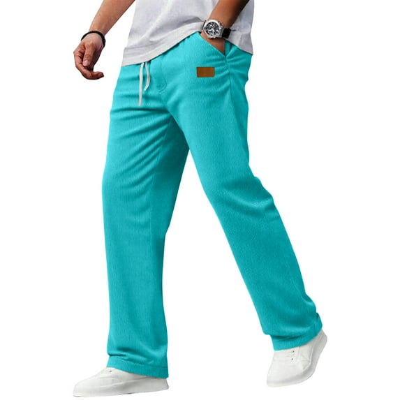 Dresfit Big and Tall Pants for Men Corduroy Pant Drawstring Straight Leg Pacificozy Trousers Fall Baggy Lightweight Wide Leg Vintage Track Pants Sky Blue 3XL
