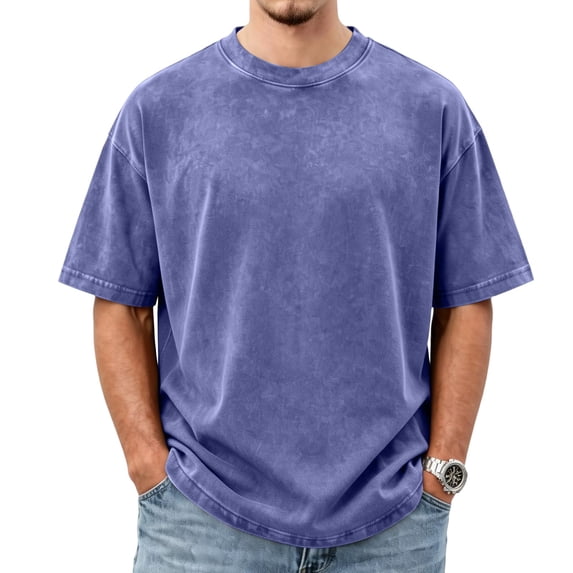 Dresfit Big and Tall Shirt Mens Acid Wash Short Sleeve Work Out Tees Summer 2026 Crew Neck Relaxed Fit Oversized Hawaiian Streetwear Baggy Loose Fit T Shirts Blue 2XL