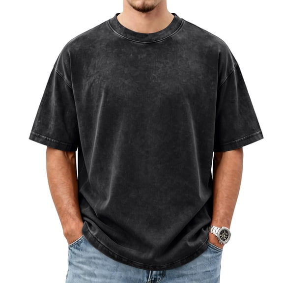 Dresfit Big and Tall Shirts for Men Crew Neck Short Sleeve Work Out Streetwear 2026 Summer Acid Wash Relaxed Fit Oversized Beach T Shirts Loose Fit Retro Tees Black XL