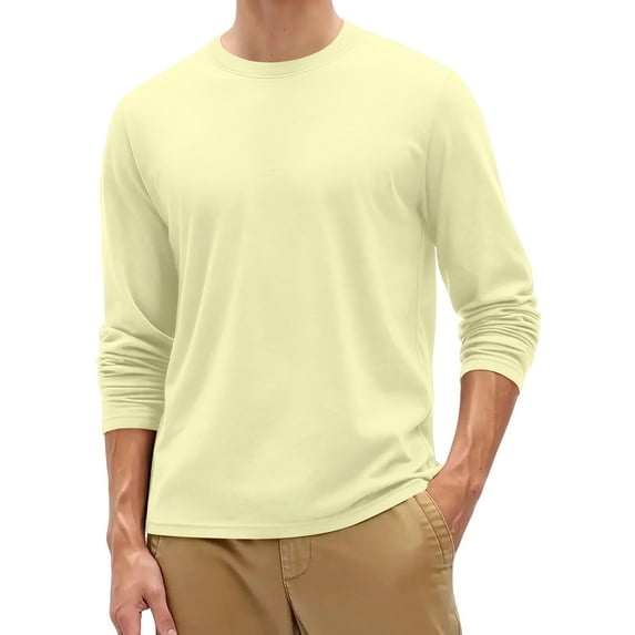 Dresfit Big and Tall Shirts for Men Long Sleeve Thermal Tops 2025 Oversized Solid Color Crew Neck Muscle Tshirts Fall Plain Basic Cotton Pullover Tops Khaki 2XL