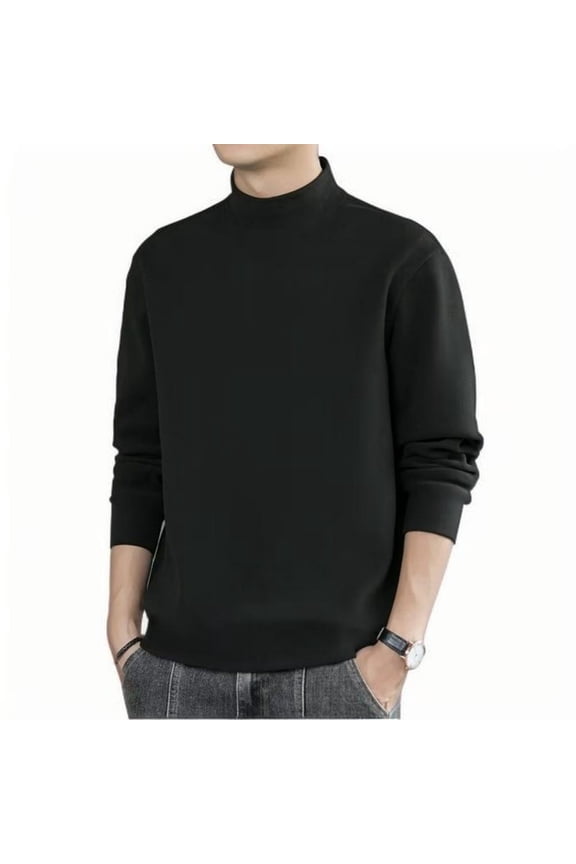Big and Tall Sweaters Mens Knitted Winter Sweater Turtleneck Crew Neck Long Sleeve Thermal Underwear Solid Color Slim Fit Basic Fleece Tops Black M