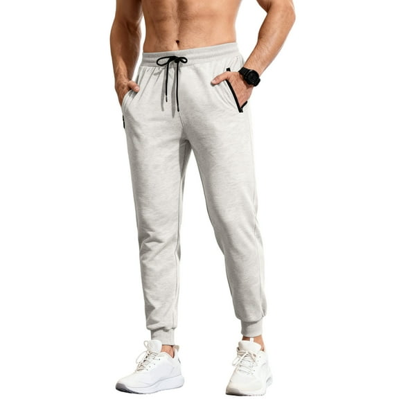 Dresfit Big and Tall Sweatpants Men Cuffed Long Sweat Pants Fleece Lined Regular Fit Gym Thermal Joggers Slim Fit Breathable Workout Trousers with Pockets White XL