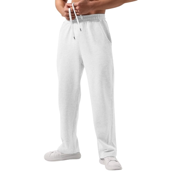 Dresfit Big and Tall Sweatpants Men Wide Leg Pants 2026 Drawstring Solid Athletic Pant Breathable Elastic Waist Straight Leg Running Trouser with Pockets White 2XL