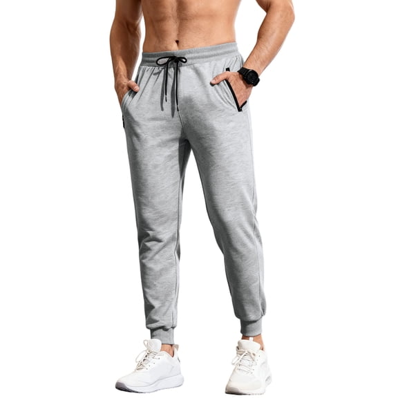Dresfit Big and Tall Sweatpants Mens Fleece Lined Cuffed Joggers Long Regular Fit Workout Lightweight Sweat Pants Breathable Slim Fit Gym Track Pants with Pockets Light Gray XL