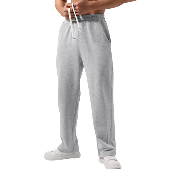 Dresfit Big and Tall Sweatpants Mens Wide Leg Pants Spring Straight Leg Drawstring Running Sweat Pants Uncuffed Breathable Solid Lounge Joggers with Pockets Light Gray XL