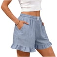 thumbnail image 1 of Dresfit Boxer Shorts for Women Gingham Ruffle Shorts 2026 Summer Plaid Elastic Beach Pajama Bottoms with Pocket High Waisted Loose Travel Pajama Shorts L, 1 of 6