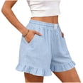 thumbnail image 1 of Dresfit Boxer Shorts for Women Gingham Ruffle Shorts 2026 Summer Plaid Wide Leg Travel Pajama Bottoms with Pocket Plus Size Elastic Beach Pajama Shorts XL, 1 of 6
