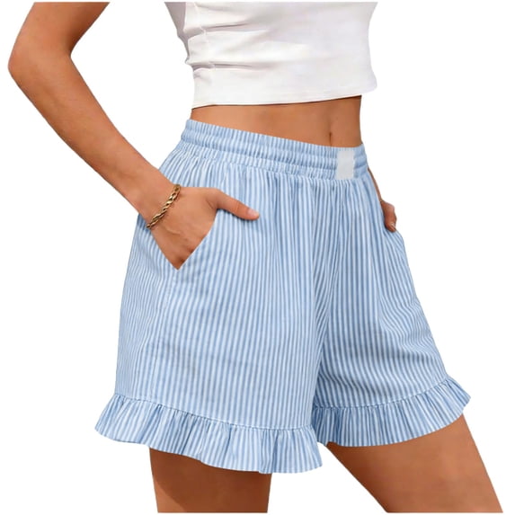 Dresfit Boxer Shorts for Women Gingham Ruffle Shorts 2026 Summer Plaid Wide Leg Travel Pajama Bottoms with Pocket Plus Size Elastic Beach Pajama Shorts XL