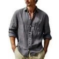 thumbnail image 1 of Dresfit Button Down Shirt Men Long Sleeve Linen Shirts 2026 Big and Tall Solid Collared Shirt Spring Lightweight Button Up Dress Work Tops Gray 2XL, 1 of 3