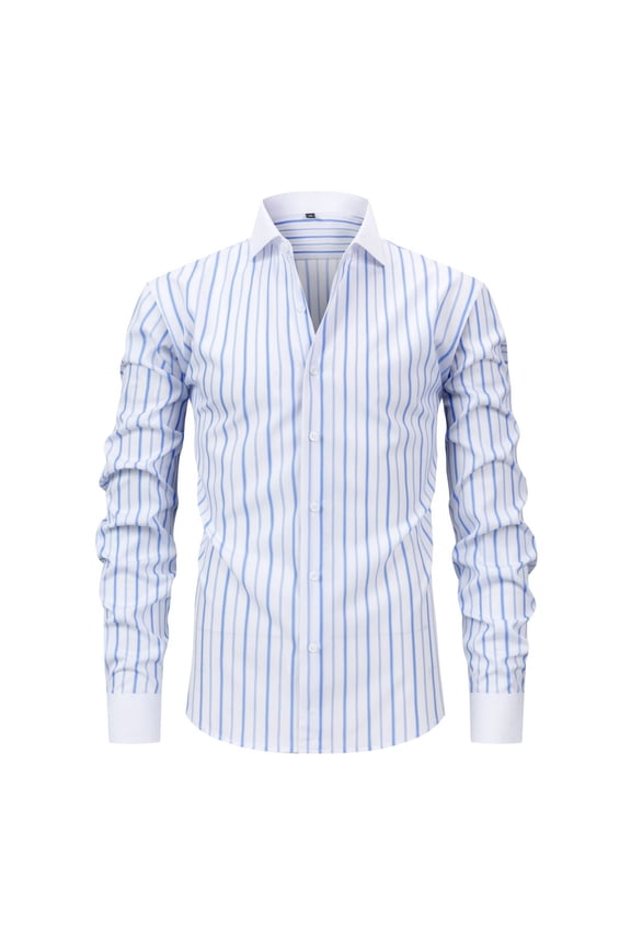 Button Down Shirt Men Striped Dress Shirts 2026 Stretch Solid Long Sleeve Shirt Spring Regular Fit Anti Wrinkle Work Office Tops White XL