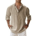 thumbnail image 1 of Dresfit Button Shirt for Men Long Sleeve Linen Shirts Spring Lightweight Solid Henley Shirt 2026 Plus Size Regular Fit Hippie Yoga Tops Khaki 2XL, 1 of 3