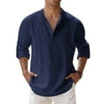 thumbnail image 1 of Dresfit Button Shirts Mens Long Sleeve Linen Shirt 2026 Loose Solid Henley Tops Spring Stretch Slim Fit Hawaiian Beach Shirt Royal Blue 2XL, 1 of 3