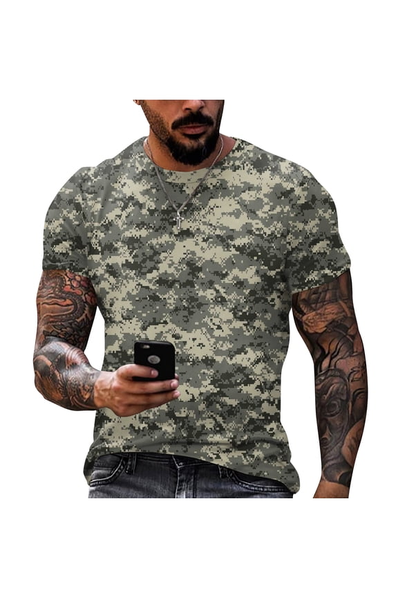 Camo Shirts Men Crew Neck Camouflage Work Out Tees Short Sleeve Relaxed Fit Cotton Athletic Tops Big and Tall Lightweight T Shirts Light Gray 5XL