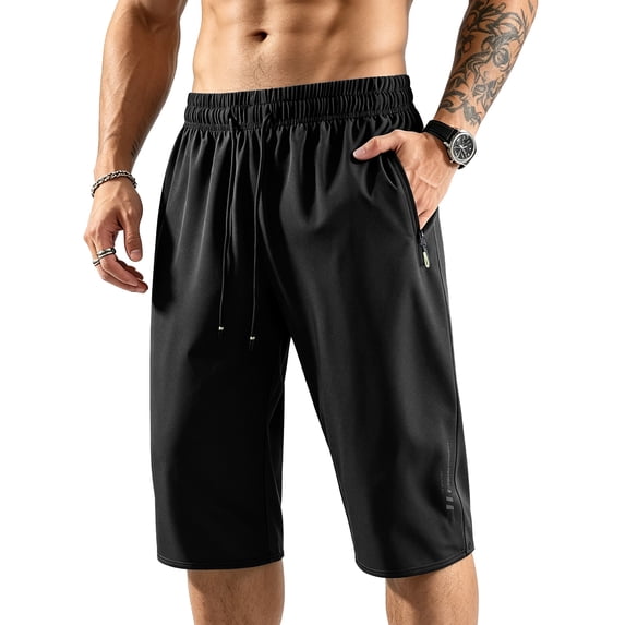 Dresfit Capri Pants for Men Baggy Drawstring Capris 2026 Summer Below the Knee Yoga Shorts Elastic Waist Lightweight Quick Dry with Zipper Pockets 2XL