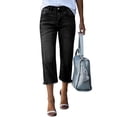 thumbnail image 1 of Dresfit Capri Pants Womens Raw Hem Denim Petite Jeans 2026 Summer Frayed Ripped Straight Leg High Waisted Y2k Streetwear with Pockets Black L, 1 of 7