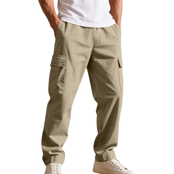 Dresfit Cargo Pants Men Elastic Waist Big and Tall Baggy Sweatpants 2026 Casual Loose Uncuffed Workout Trousers Lounge Hiking Sweat Pants Beige 3XL