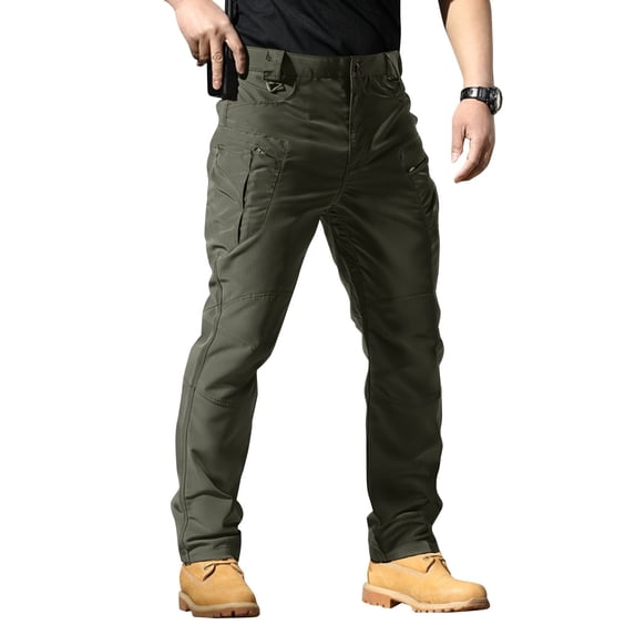 Dresfit Cargo Pants Mens Spring Big and Tall Work Pants Quick Dry Elastic Waist Travel Trousers Summer Lightweight Ripstop Outdoor Pant with Multipockets Army Green L