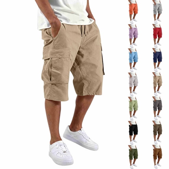 Dresfit Cargo Shorts Men Drawstring Knee Length Shorts Summer 2026 Loose Fit Baggy Carpenter Shorts Stretch Plus Size Work Short Pants 2XL
