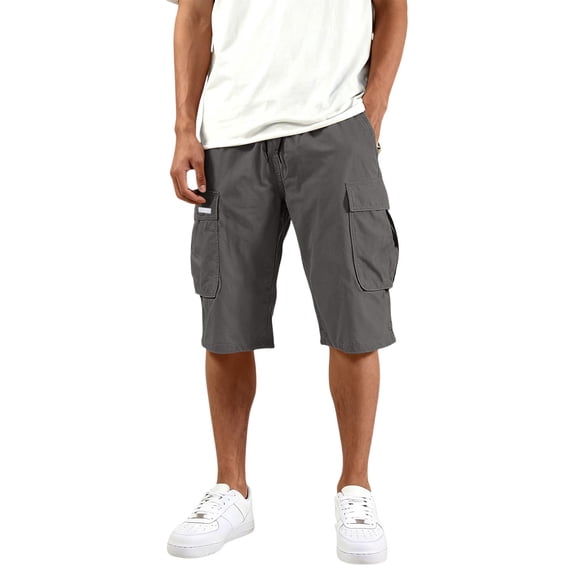 Dresfit Cargo Shorts for Men Drawstring Below the Knee Outdoor Shorts 2026 Sumemr Relax Fit Athletic Tennis Shorts Stretch Elastic Waist Carpenter Pants Dark Gray M