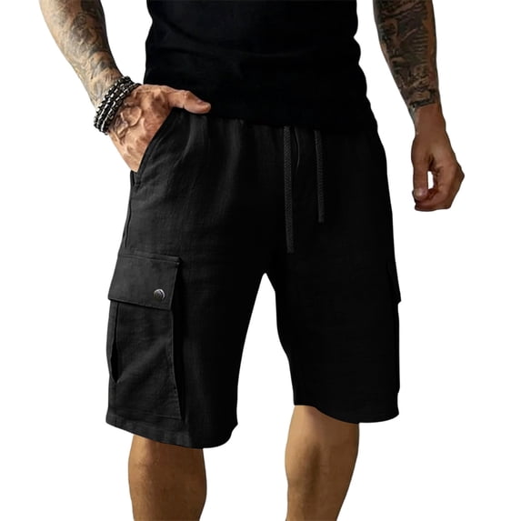 Dresfit Cargo Shorts for Men Drawstring Linen Shorts 2026 Summer Knee Length Outdoor Sweat Shorts Relaxed Fit Elastic Waist Breathable Work Bermuda Shorts XL