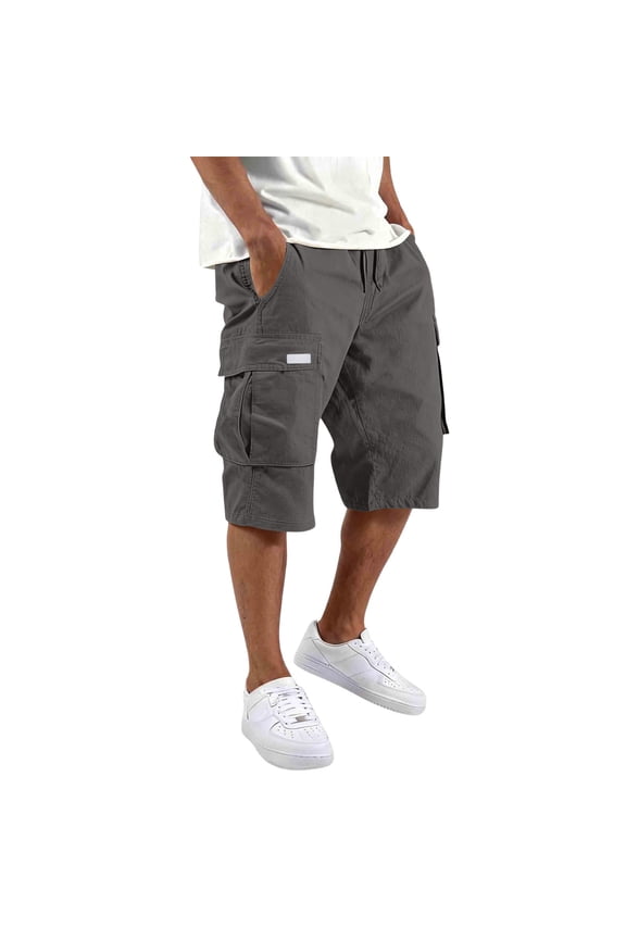 Cargo Shorts Men Below the Knee Drawstring Hiking Shorts Sumemr 2026 Breathable Athletic Tennis Shorts Lightweight Relax Fit Carpenter Pants Dark Gray L