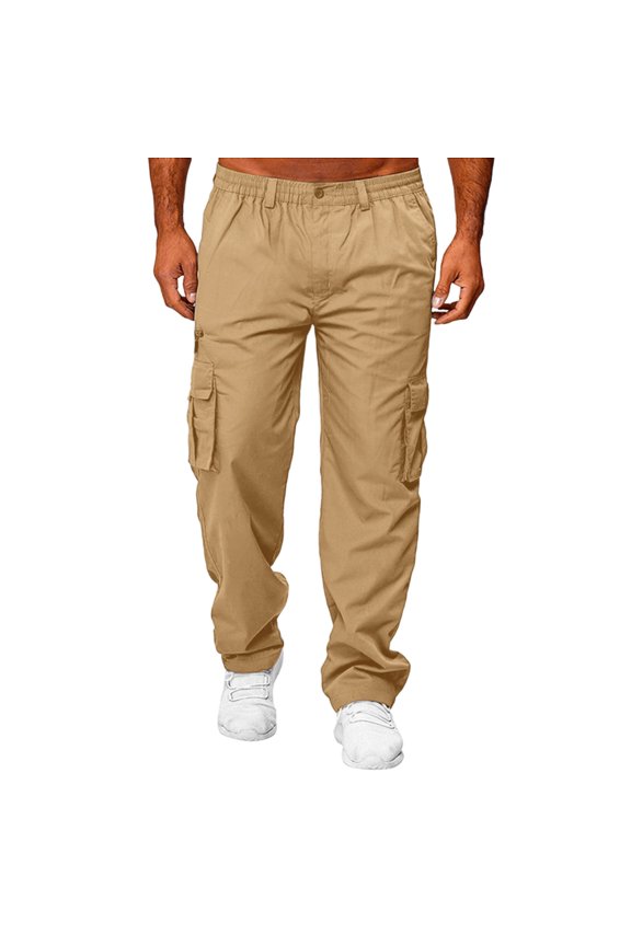 Cargo Sweatpants for Men 2026 Big and Tall Baggy Pants Relaxed Fit Solid Color Gym Trousers with Multipockets Spring Flex Strech Travel Joggers Khaki 3XL