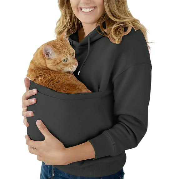 Dresfit Cat Pouch Sweatshirts for Men Women Casual Kangaroo Pocket Oversized Sweatshirts Hooded Long Sleeve Animal Holder Hoodies Womens Mens Dark Gray S