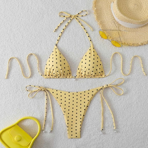 Dresfit Color Block High Cut Two Piece Swimsuit - Sporty Scoop Neck Bikini Set for Women Yellow M